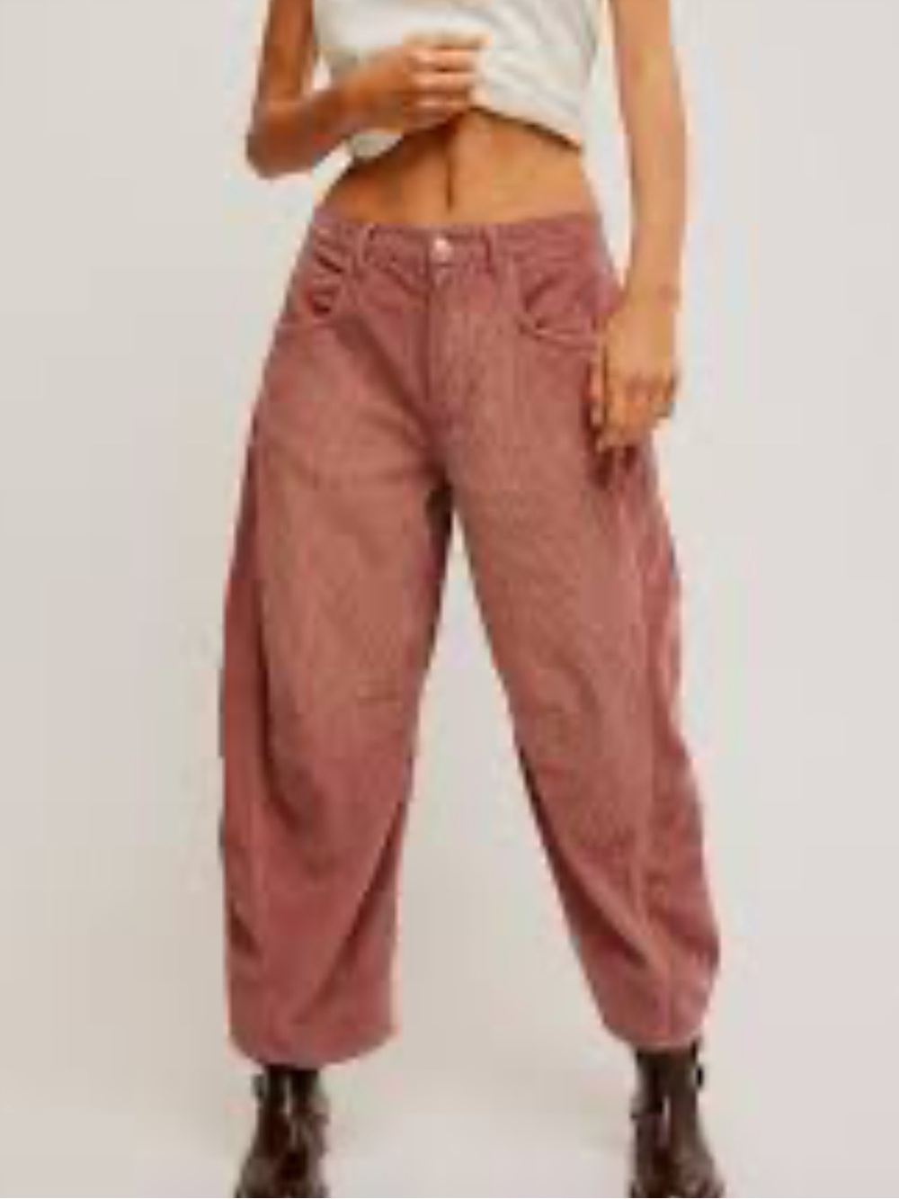 We The Free Pink Corduroy Barrel Leg Mid Rise Jeans Womens 25 Good Luck Boho